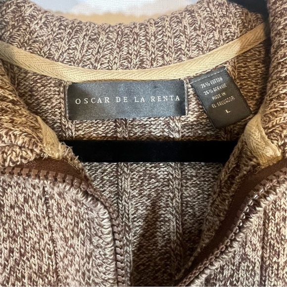 Oscar De La Renta Quarter Zip Brown Cotton Blend Men's Sweater Grandpacore Sz L - Picture 5 of 6